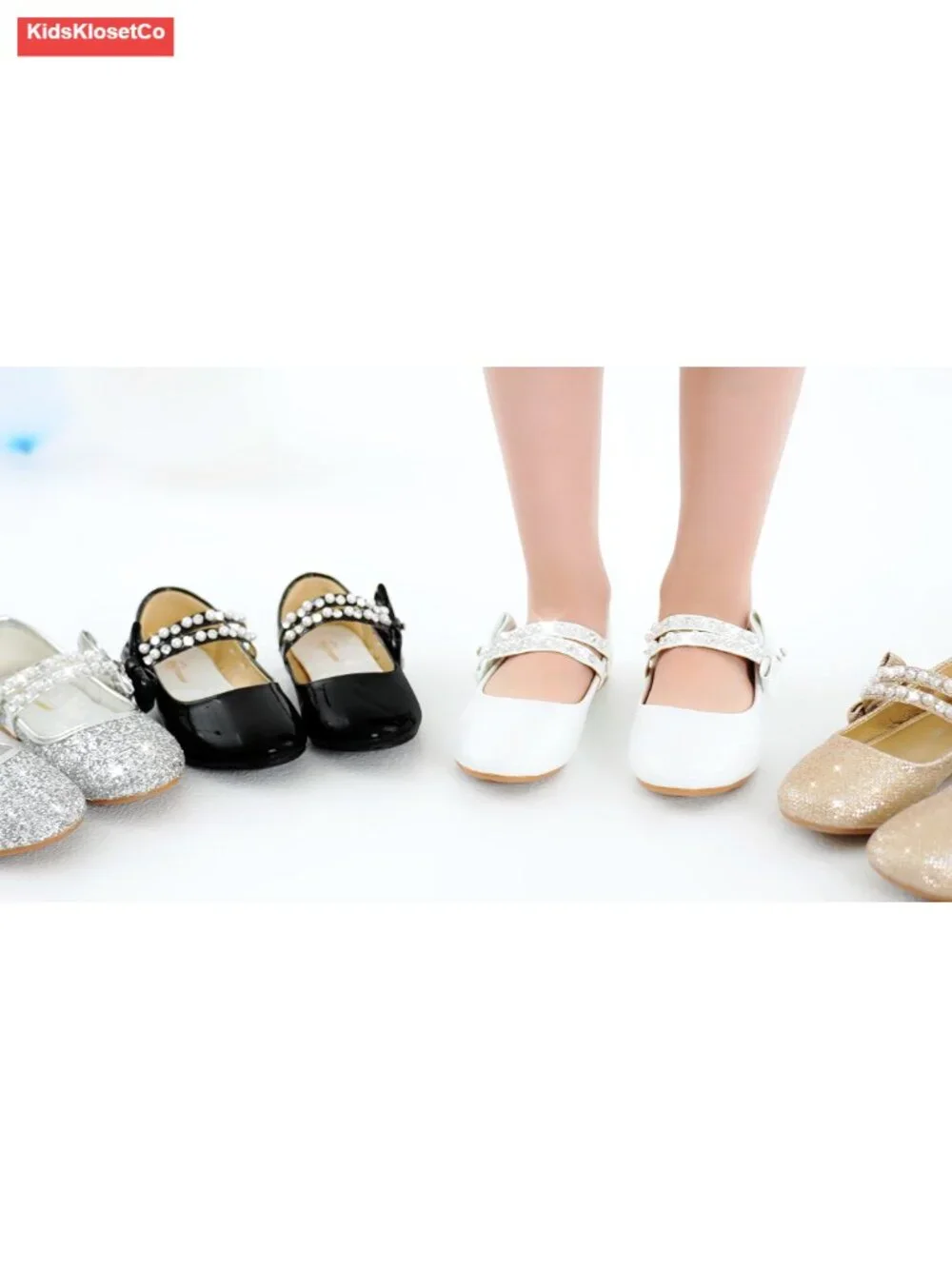 Toddler Girls Mary Jane Flats - Faux Leather Dress Shoes with Bow